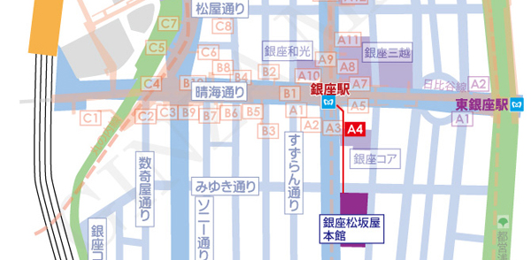 銀座松坂屋への楽々ルートマップ